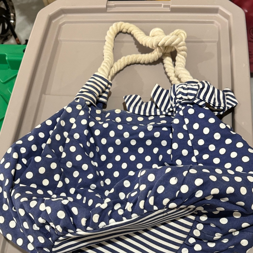 Blue Polka Dot Tote with Rope Handles